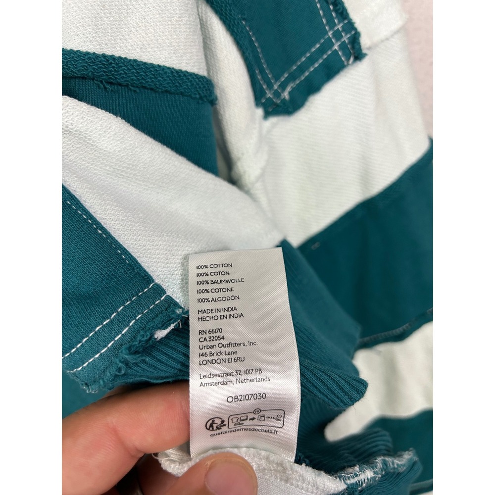 Boho Coastal Pilcro Womens Small Teal White Striped Grommet Cropped Sweatshirt - Picture 4 of 10